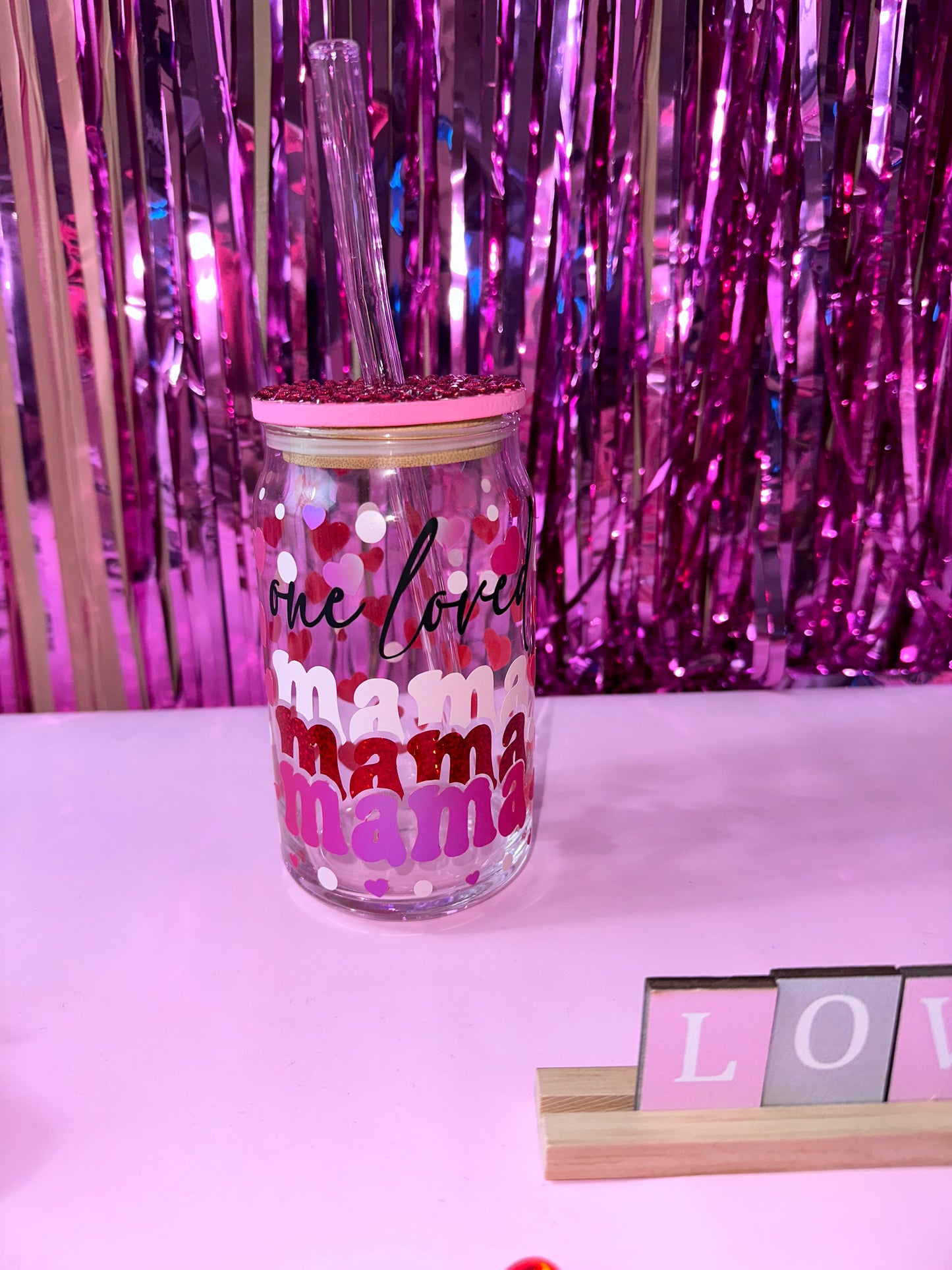 Mama Valentine’s Day Theme Glass